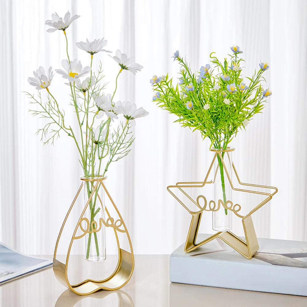 Vase Home Decorations Room Decor Metal Flower Vases Iron Holde Glass Home Room Dining Table Hydroponic Decorative Bottle Living
