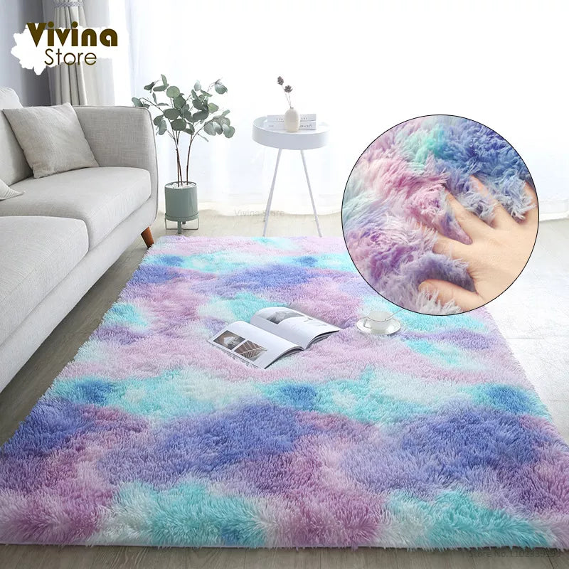 Rainbow Fluffy Carpet For Living Room Plush Rug For Bedroom Colorful Girl Rug Christmas Decoration House Interior Warm Floor Mat